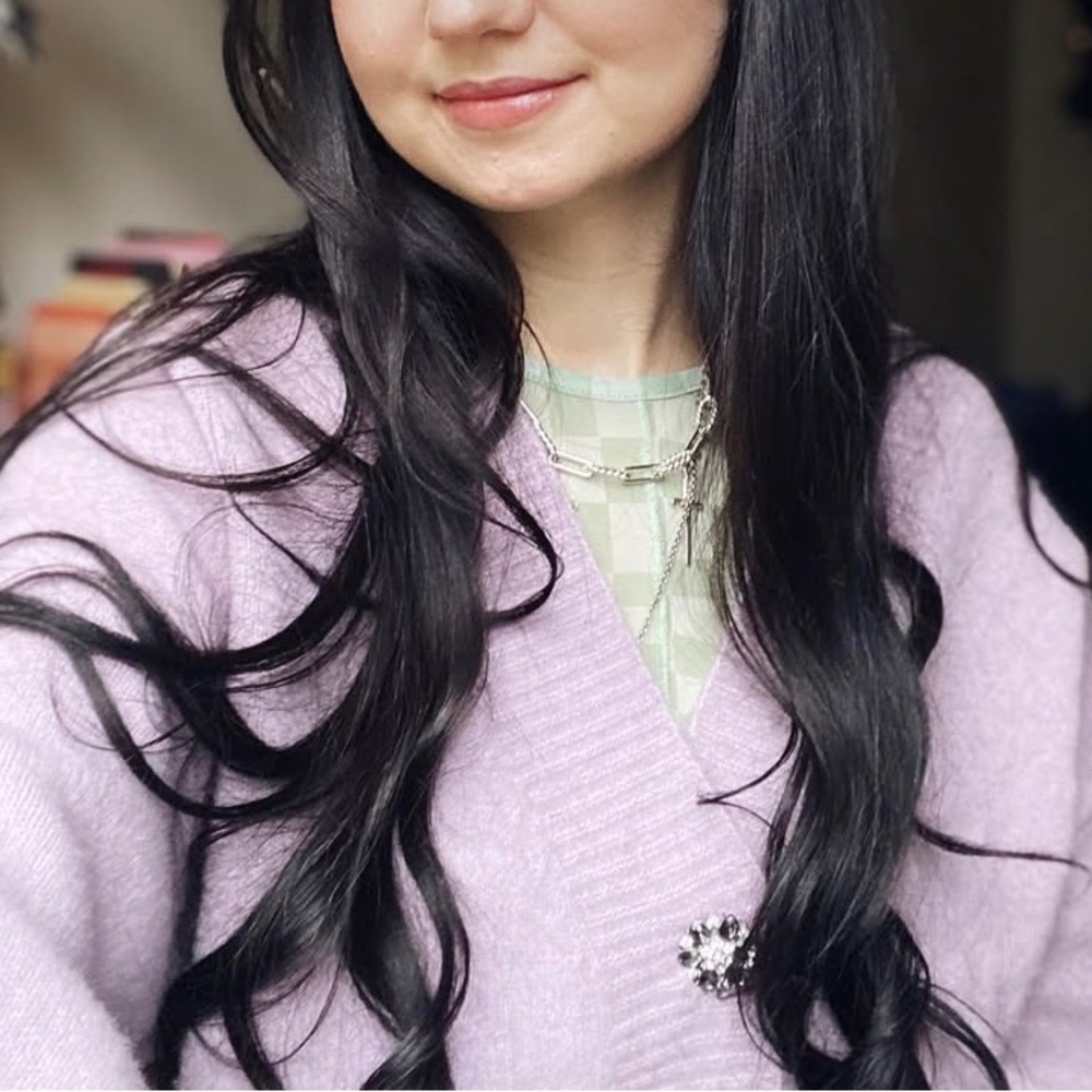 H&M lilac cardigan with rhinestone buttons oversized fit (S) - Picture 12 of 13